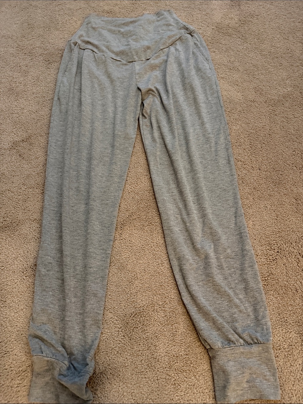 Gray Heather Maternity Joggers w/Side Pockets and Tummy Panel- size S, EUC